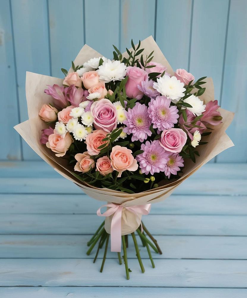 Букет цветов из: Хризантемы, Розы и Альстромерии в Калуге
