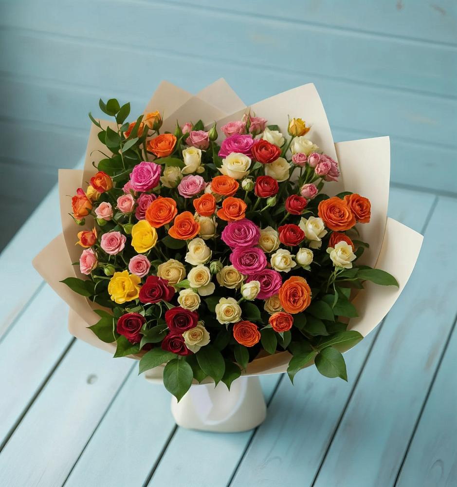 Букет Микс из разноцветных кустовых роз в Калуге