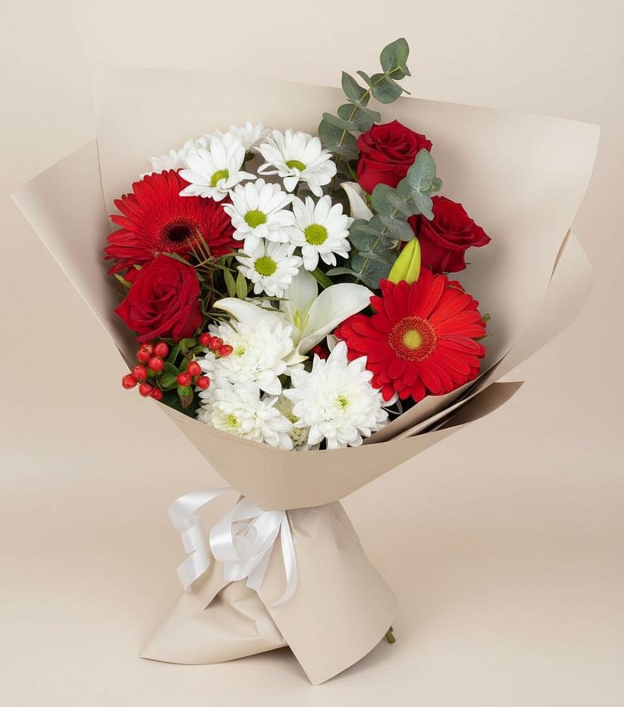 Букет цветов из: Розы, Хризантемы, Герберы и Лилии в Калуге