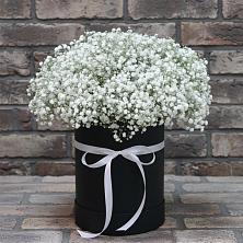 Цветочная композиция из Гипсофила в шляпной коробке в Калуге