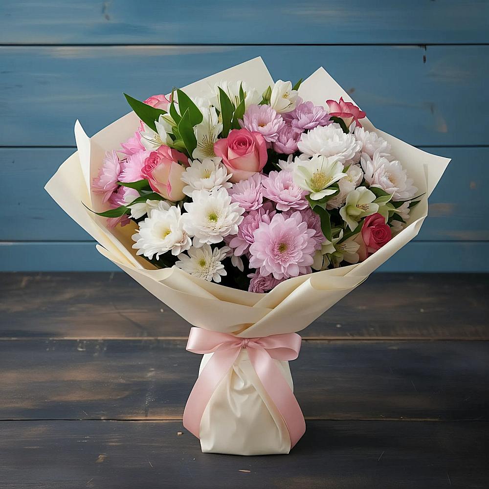 Букет цветов из: Хризантемы, Альстромерии и Розы в Калуге